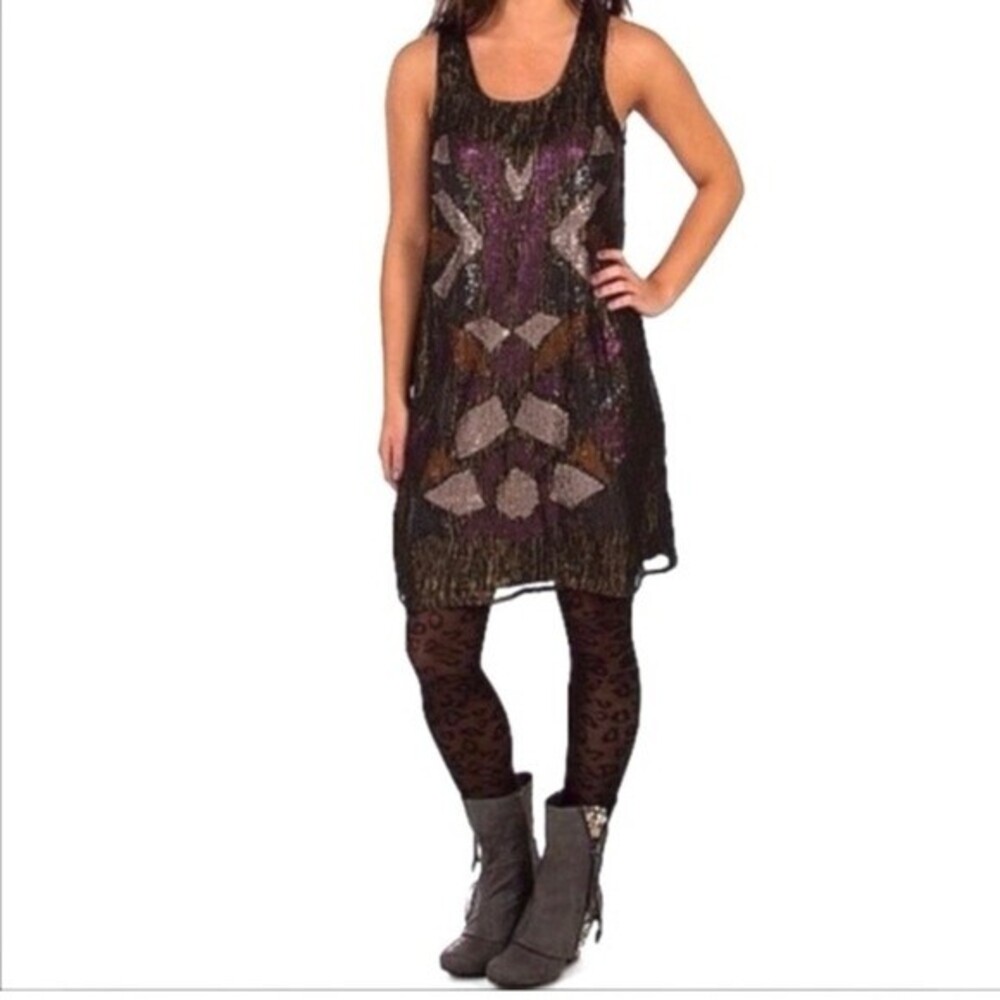 Miss Me Sequin Embellished Overlay Shift Moody Fairy Grunge Dress L NWOT